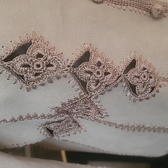 Suede crocheted panel cardigan or lightweight jacket tan beige cream - Picture 3 of 15